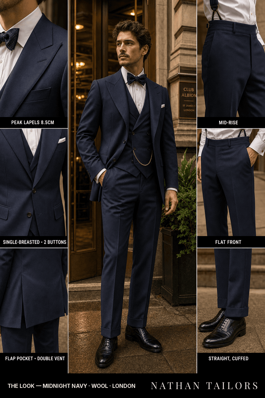 midnight navy single-breasted suit — Nathan Tailors Hoi An tailor Atelier render