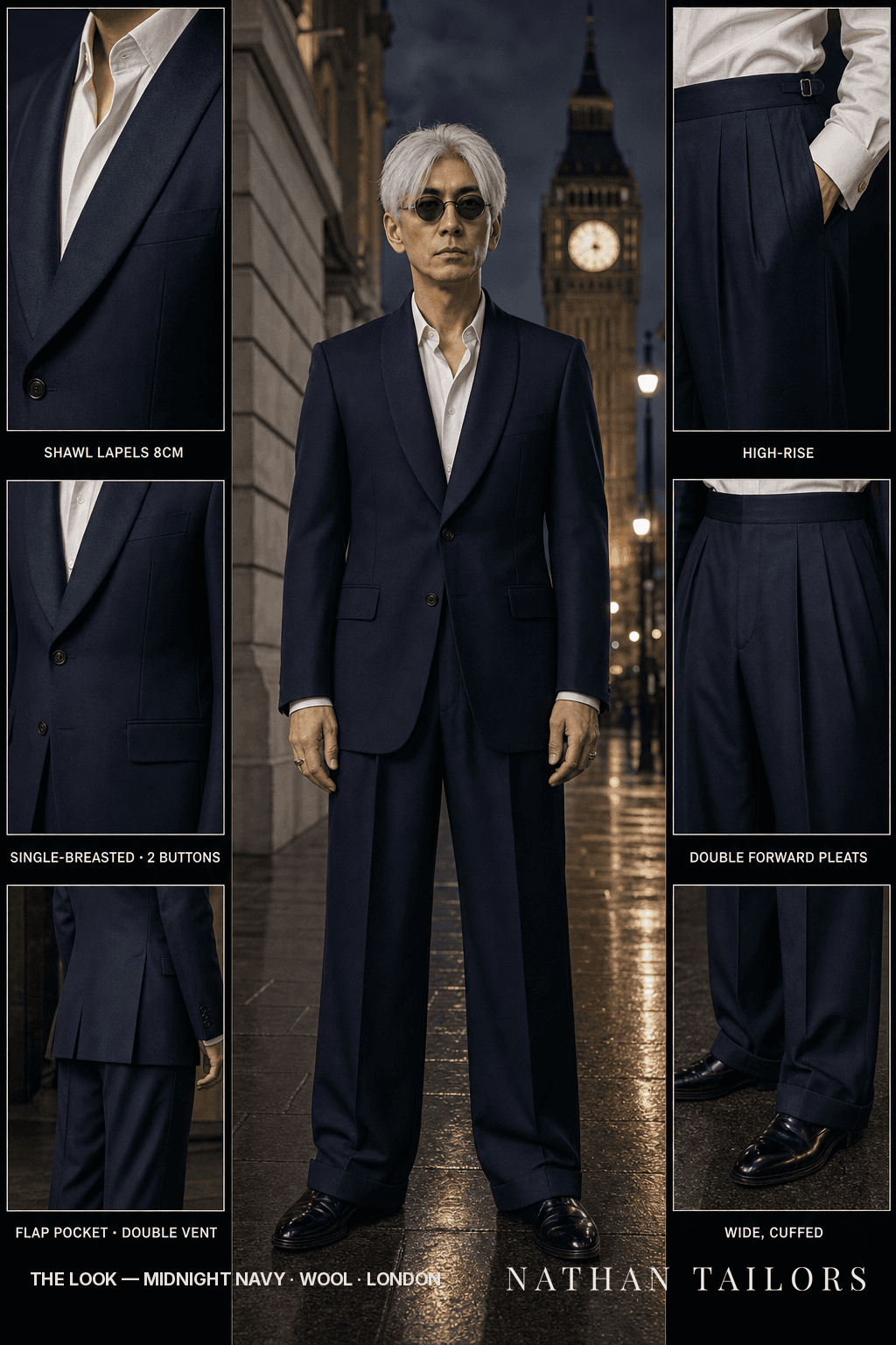 midnight navy single-breasted bespoke suit — custom tailored by Nathan Tailors, the Hoi An custom tailor