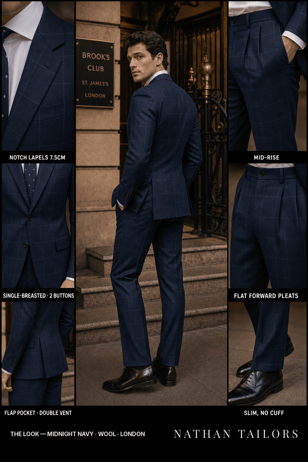 midnight navy windowpane single-breasted bespoke suit — custom tailored by Nathan Tailors, the Hoi An custom tailor