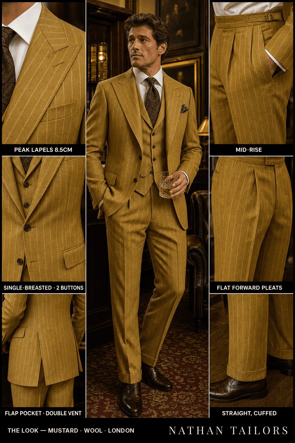 mustard chalk_stripe single-breasted bespoke suit — custom tailored by Nathan Tailors, the Hoi An custom tailor