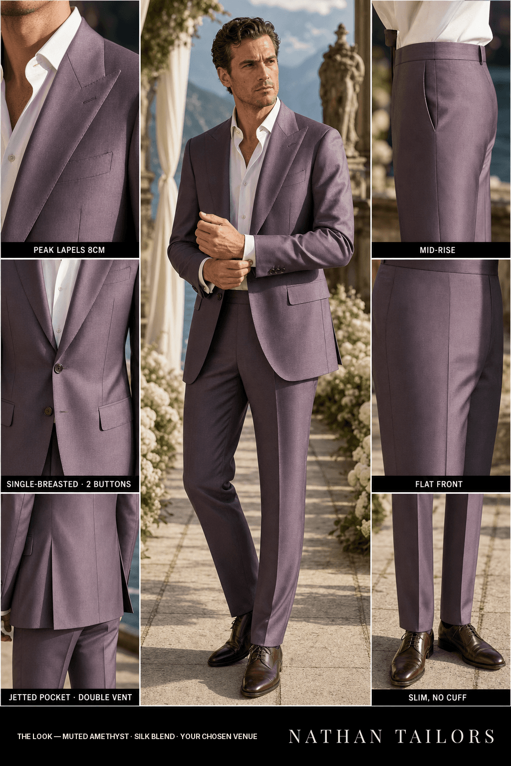 muted amethyst single-breasted bespoke suit — custom tailored by Nathan Tailors, the Hoi An custom tailor