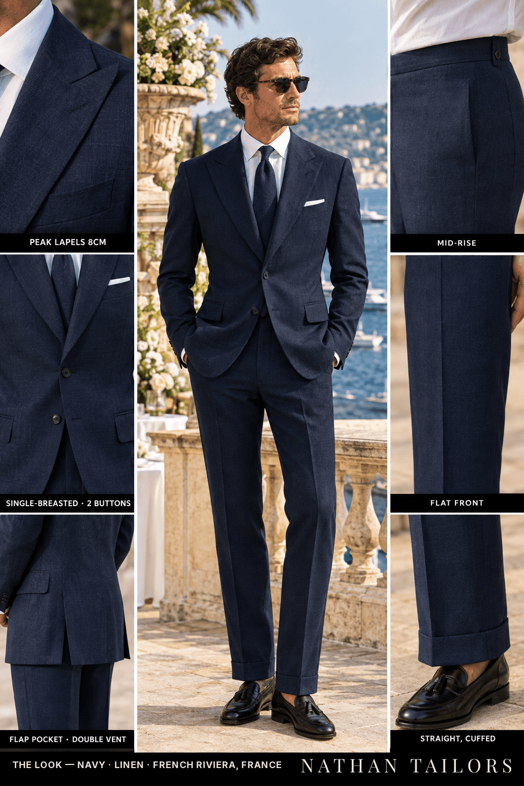 navy linen wedding-guest suit — Atelier render by Nathan Tailors