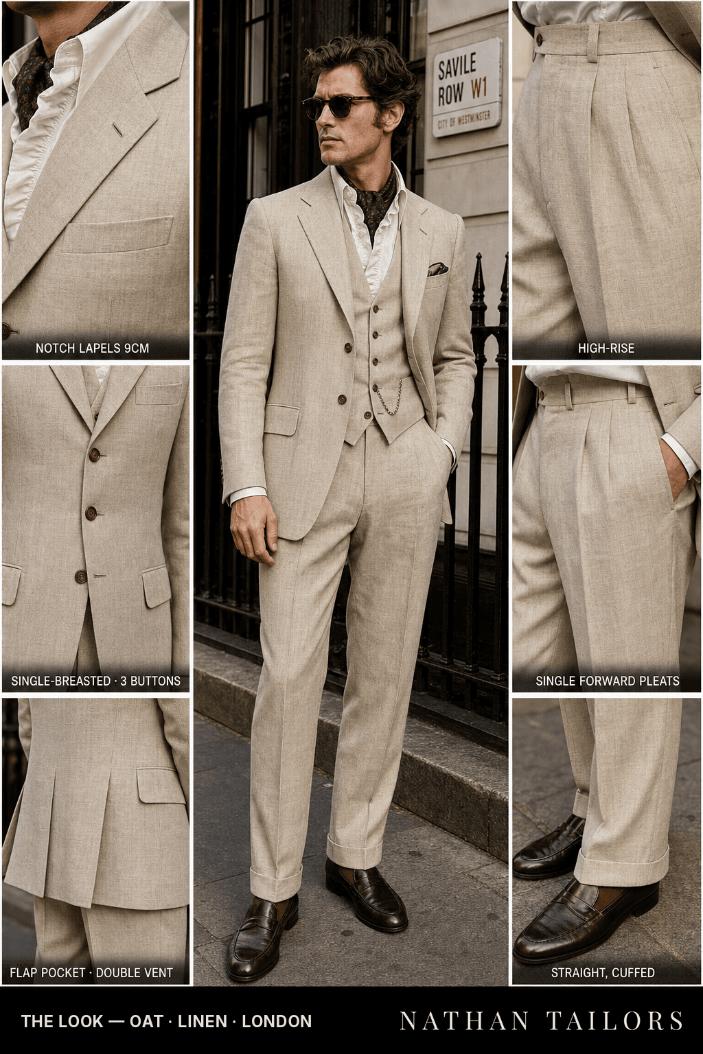 oat single-breasted bespoke suit — custom tailored by Nathan Tailors, the Hoi An custom tailor
