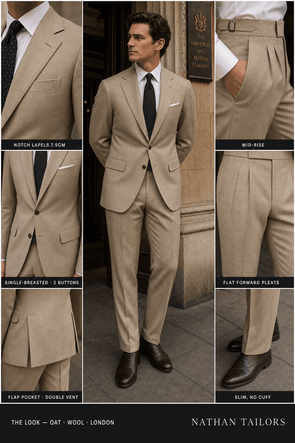 oat single-breasted bespoke suit — custom tailored by Nathan Tailors, the Hoi An custom tailor