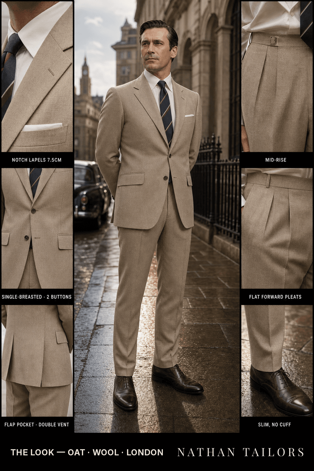 oat single-breasted bespoke suit — custom tailored by Nathan Tailors, the Hoi An custom tailor