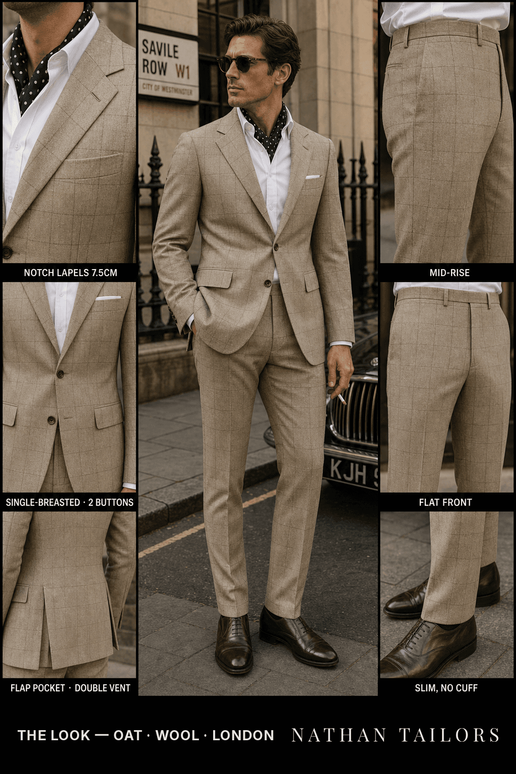 oat windowpane single-breasted bespoke suit — custom tailored by Nathan Tailors, the Hoi An custom tailor