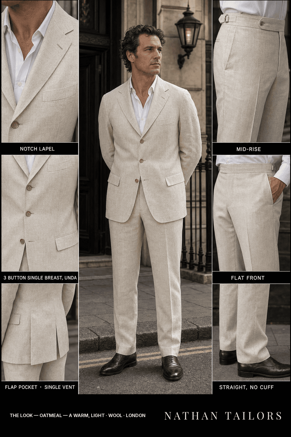 Oatmeal — a warm, light, single-breasted bespoke suit — custom tailored by Nathan Tailors, the Hoi An custom tailor