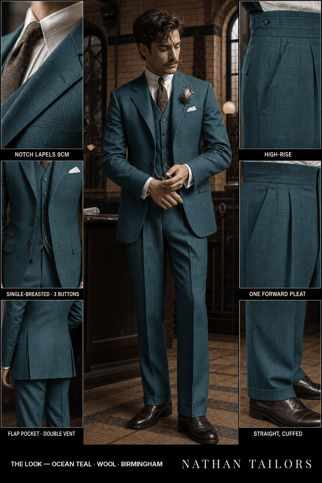 ocean teal glen_plaid single-breasted bespoke suit — custom tailored by Nathan Tailors, the Hoi An custom tailor