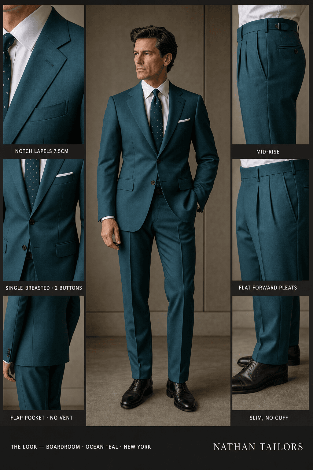 ocean teal single-breasted bespoke suit — custom tailored by Nathan Tailors, the Hoi An custom tailor