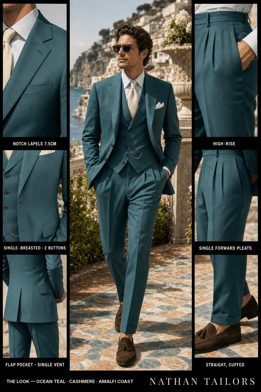 ocean teal single-breasted bespoke suit — custom tailored by Nathan Tailors, the Hoi An custom tailor