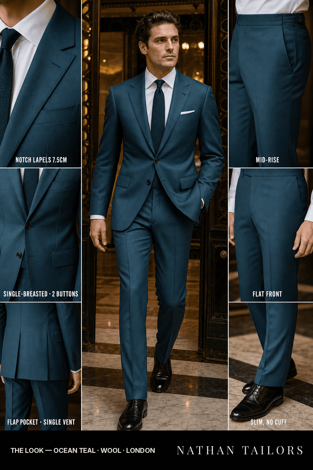 ocean teal single-breasted bespoke suit — custom tailored by Nathan Tailors, the Hoi An custom tailor