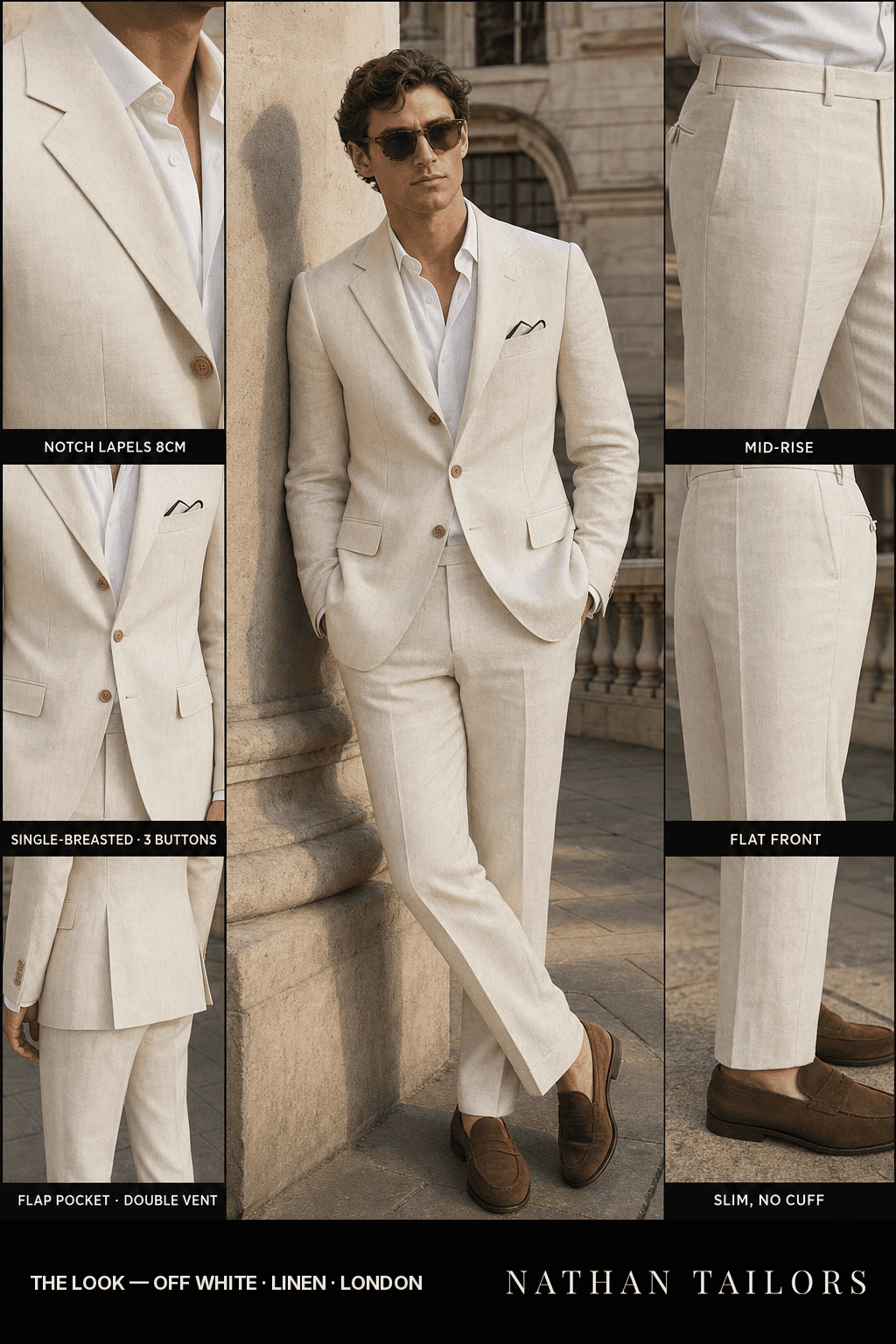 off white single-breasted bespoke suit — custom tailored by Nathan Tailors, the Hoi An custom tailor