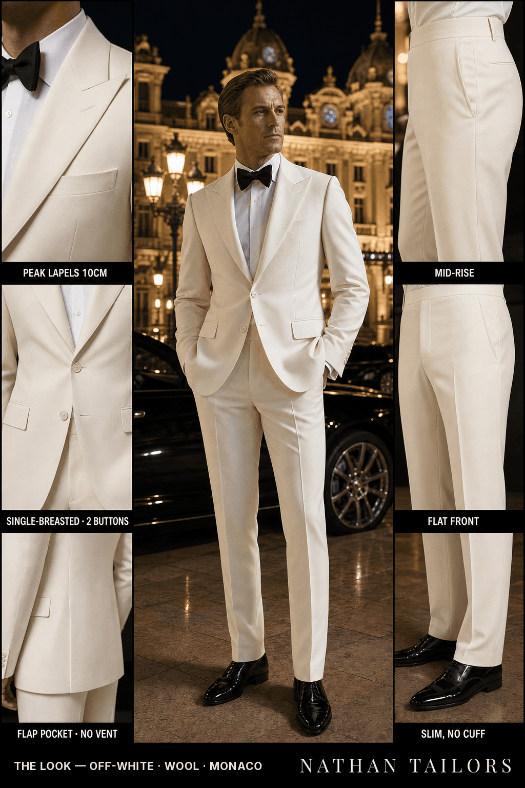 off-white single-breasted bespoke suit — custom tailored by Nathan Tailors, the Hoi An custom tailor