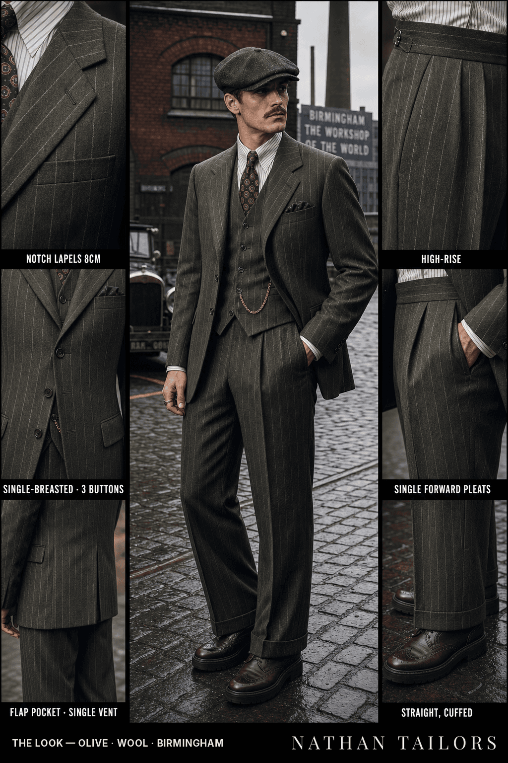 olive chalk_stripe single-breasted bespoke suit — custom tailored by Nathan Tailors, the Hoi An custom tailor