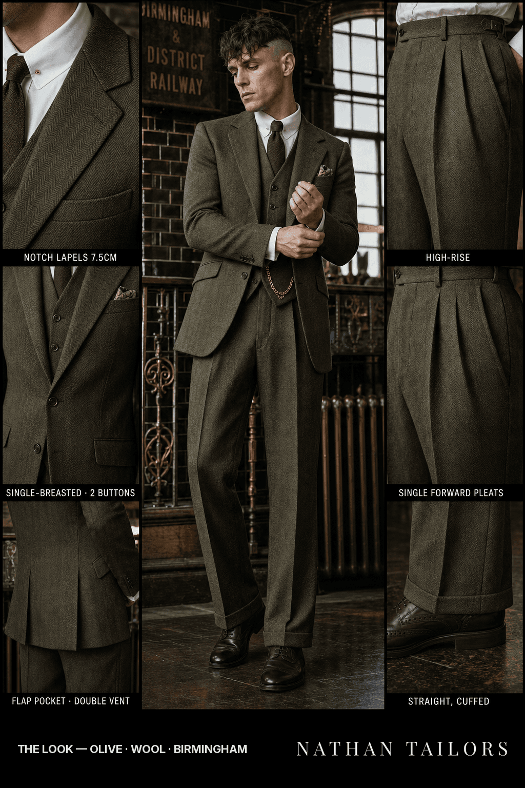olive herringbone single-breasted bespoke suit — custom tailored by Nathan Tailors, the Hoi An custom tailor