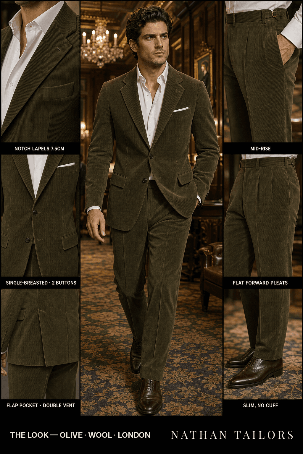 olive single-breasted bespoke suit — custom tailored by Nathan Tailors, the Hoi An custom tailor