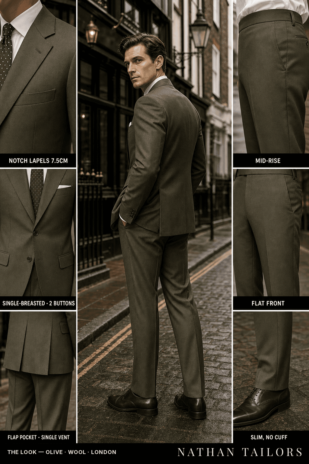 olive single-breasted bespoke suit — custom tailored by Nathan Tailors, the Hoi An custom tailor