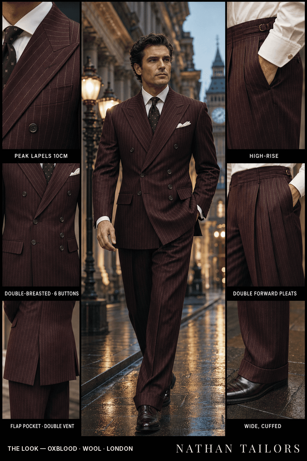 oxblood chalk_stripe double-breasted bespoke suit — custom tailored by Nathan Tailors, the Hoi An custom tailor