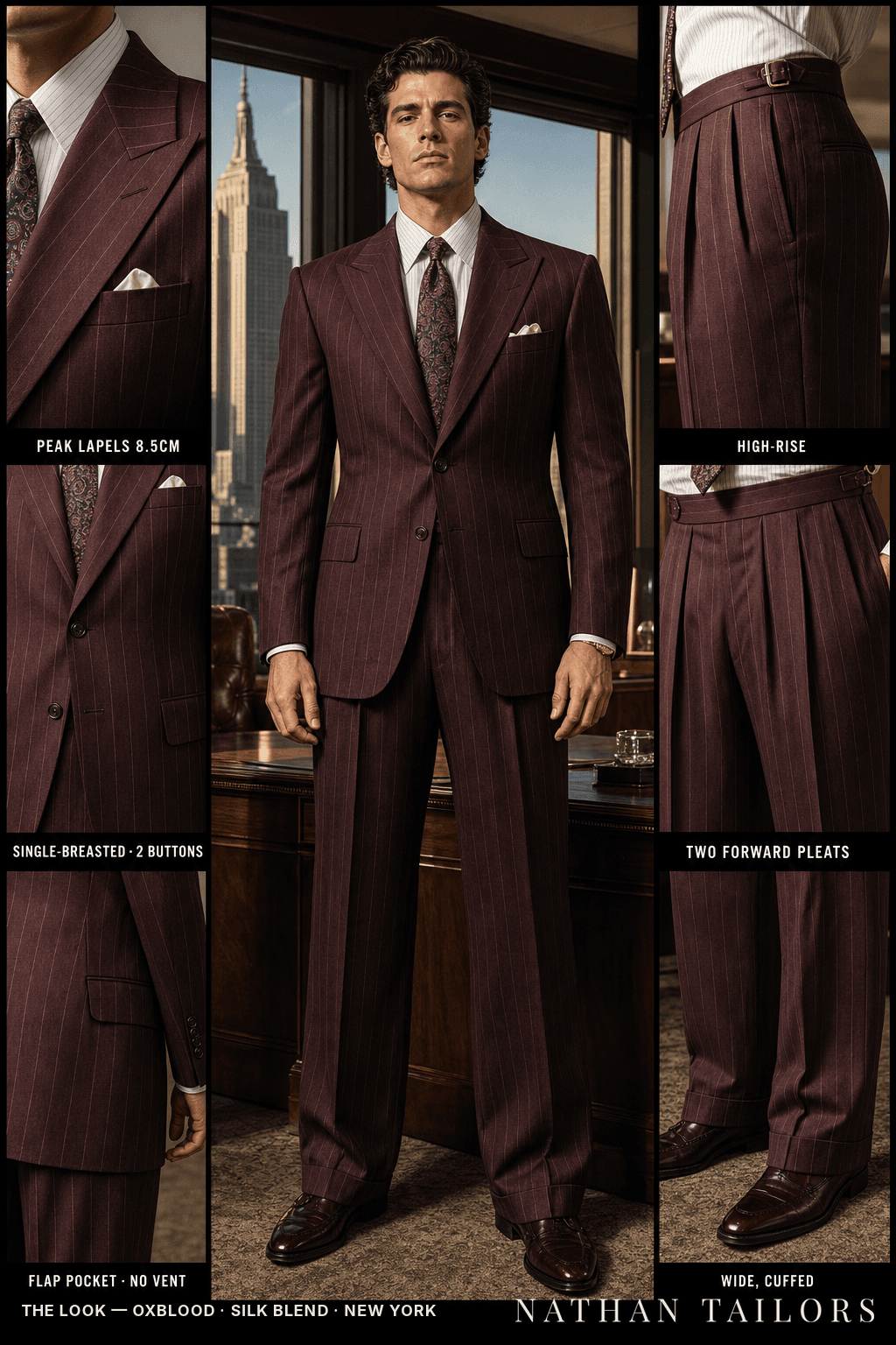 oxblood chalk_stripe single-breasted bespoke suit — custom tailored by Nathan Tailors, the Hoi An custom tailor