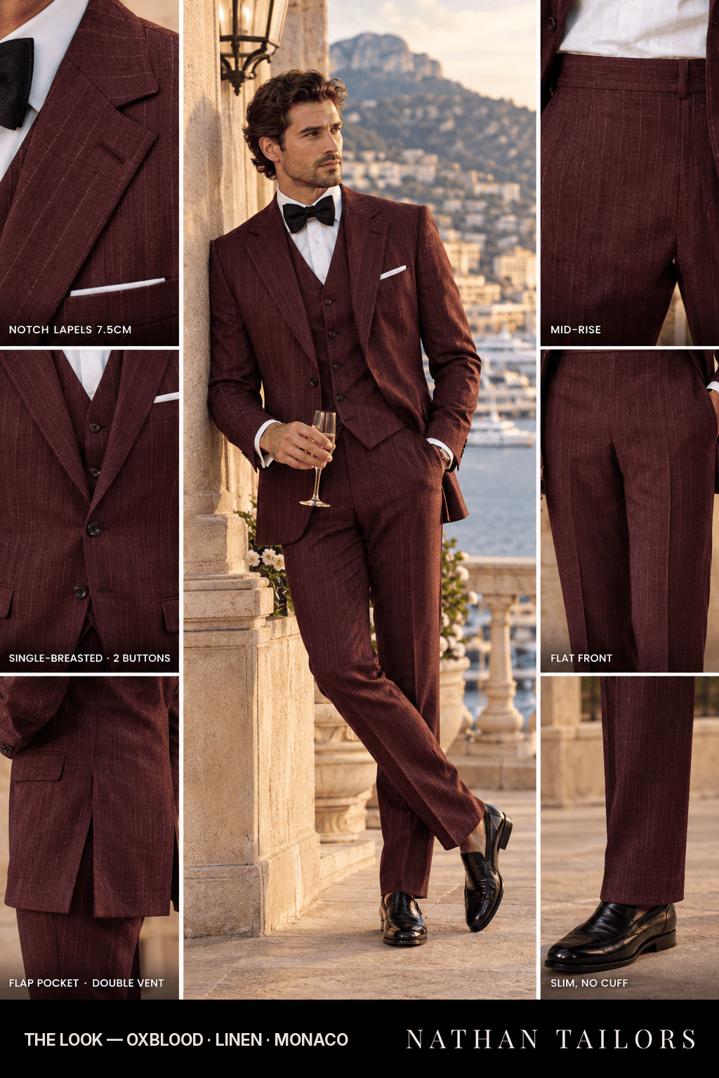 mid‑blue linen wedding-guest suit — Atelier render by Nathan Tailors