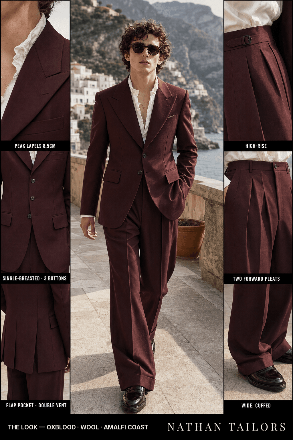 oxblood single-breasted bespoke suit — custom tailored by Nathan Tailors, the Hoi An custom tailor