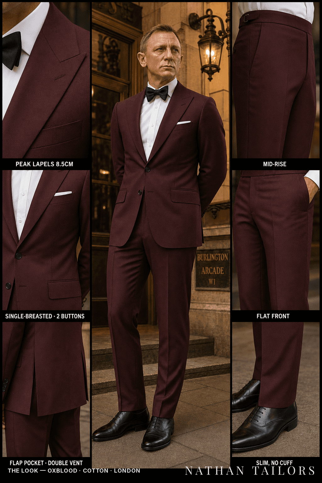 oxblood single-breasted bespoke suit — custom tailored by Nathan Tailors, the Hoi An custom tailor