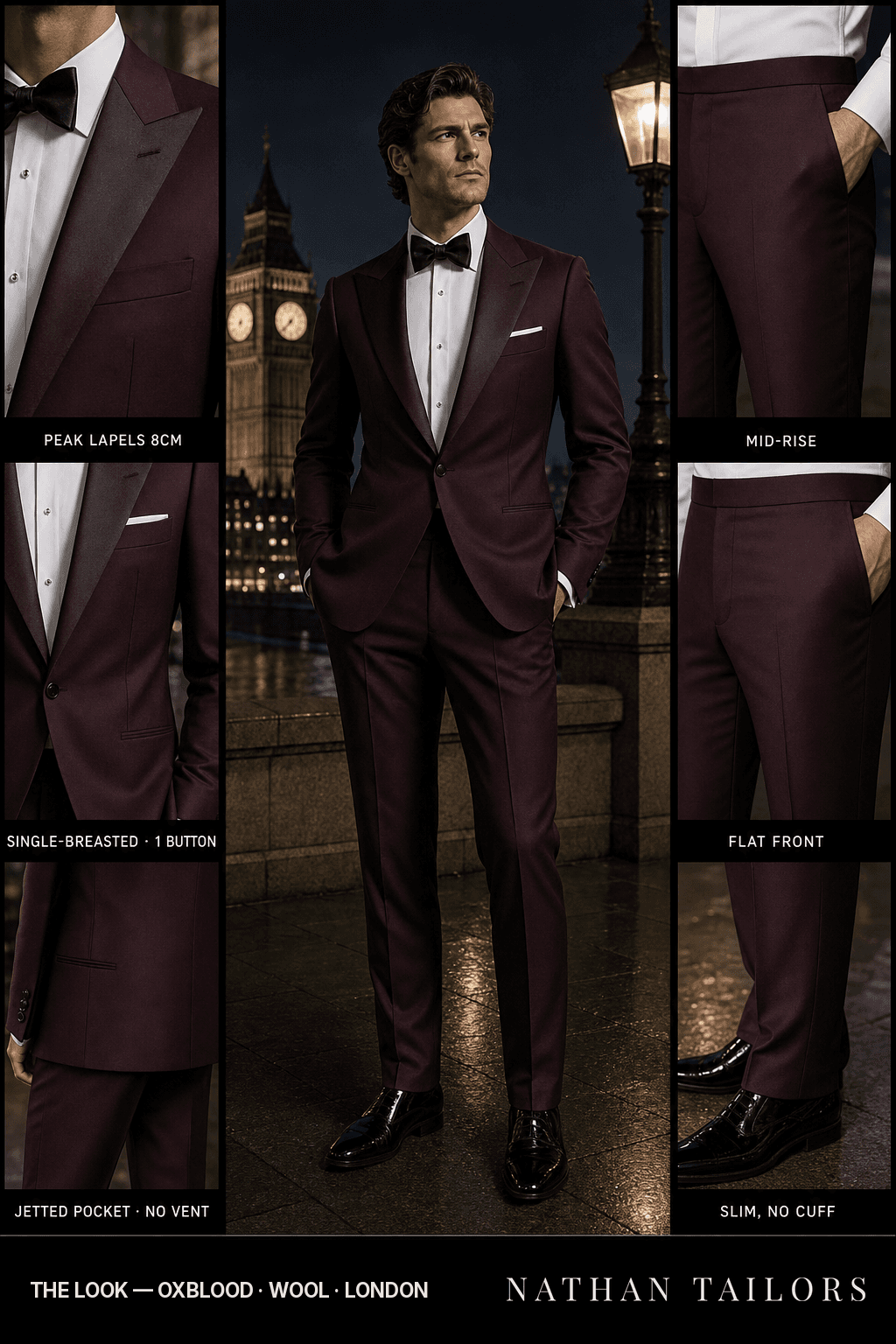 oxblood single-breasted bespoke suit — custom tailored by Nathan Tailors, the Hoi An custom tailor