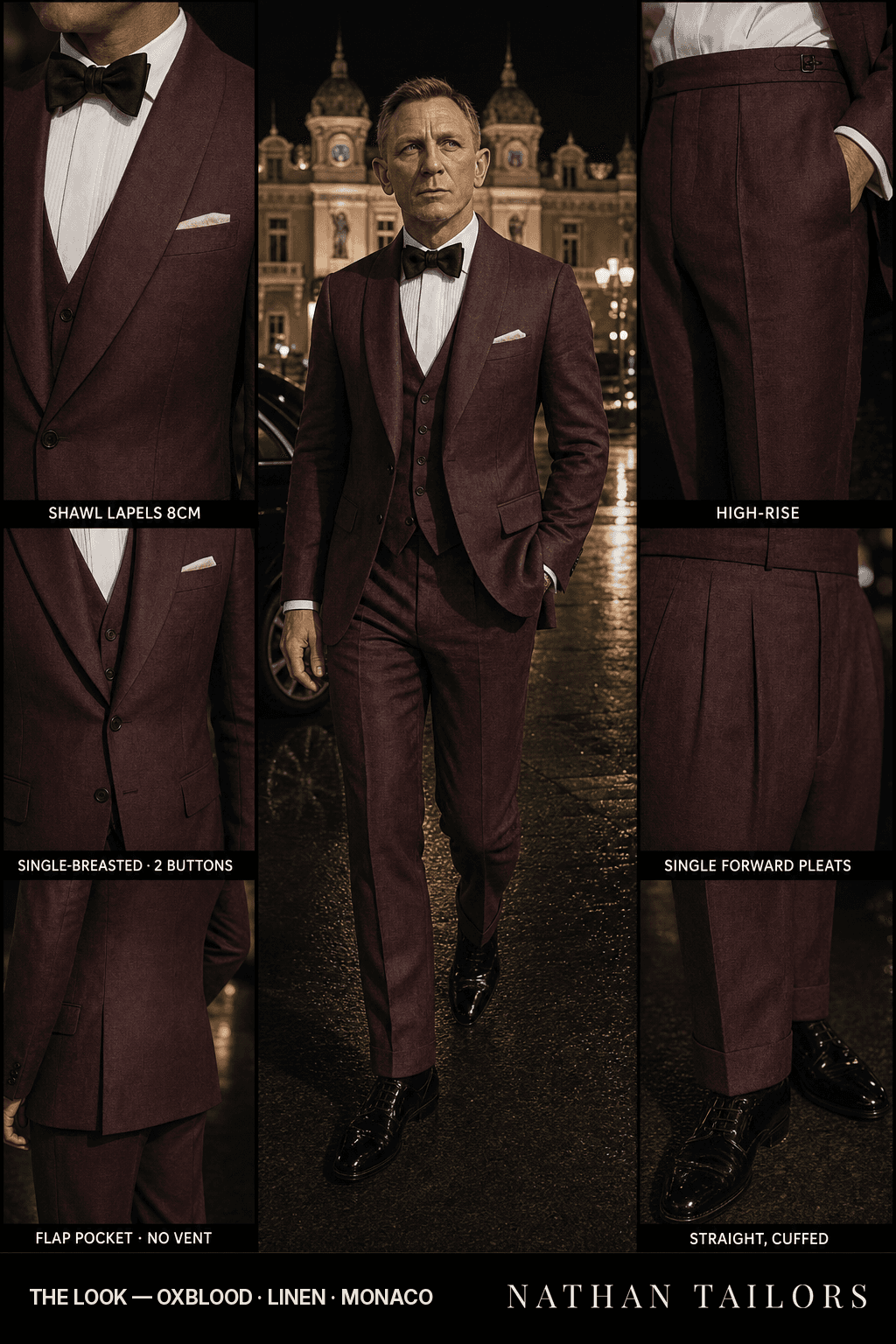oxblood single-breasted bespoke suit — custom tailored by Nathan Tailors, the Hoi An custom tailor