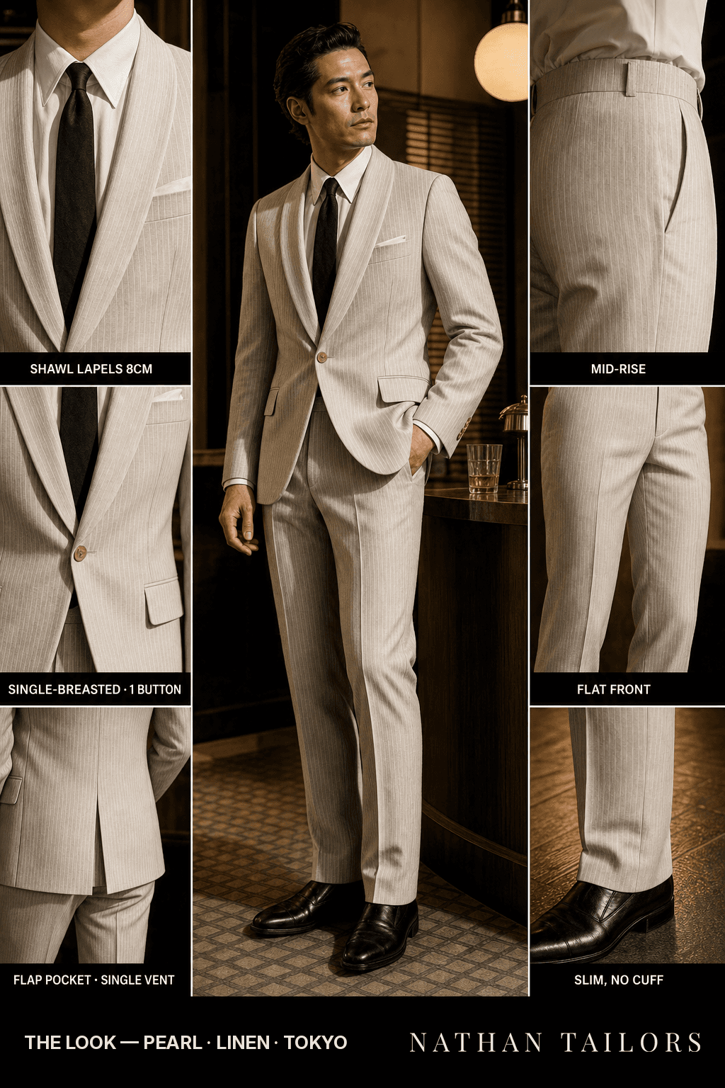 pearl pinstripe single-breasted bespoke suit — custom tailored by Nathan Tailors, the Hoi An custom tailor