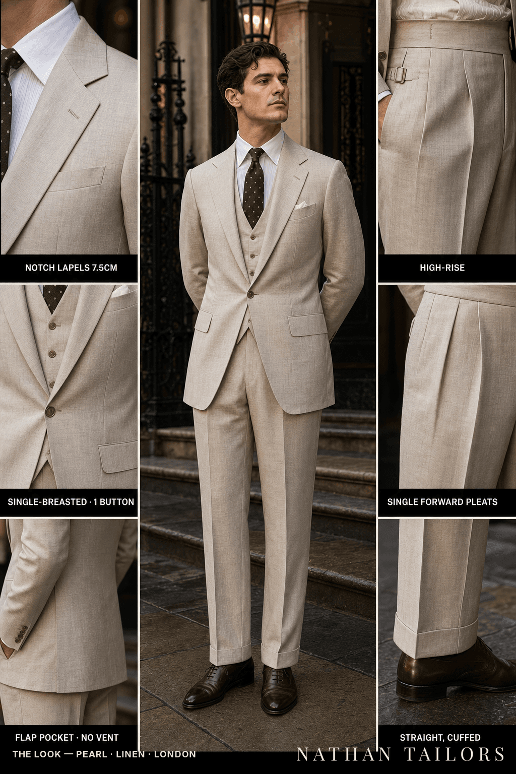 pearl single-breasted bespoke suit — custom tailored by Nathan Tailors, the Hoi An custom tailor