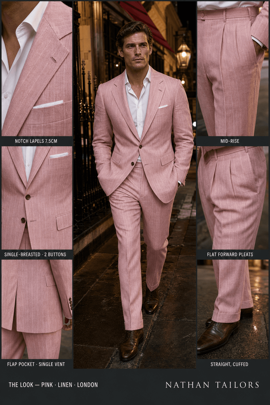 pink pinstripe single-breasted bespoke suit — custom tailored by Nathan Tailors, the Hoi An custom tailor