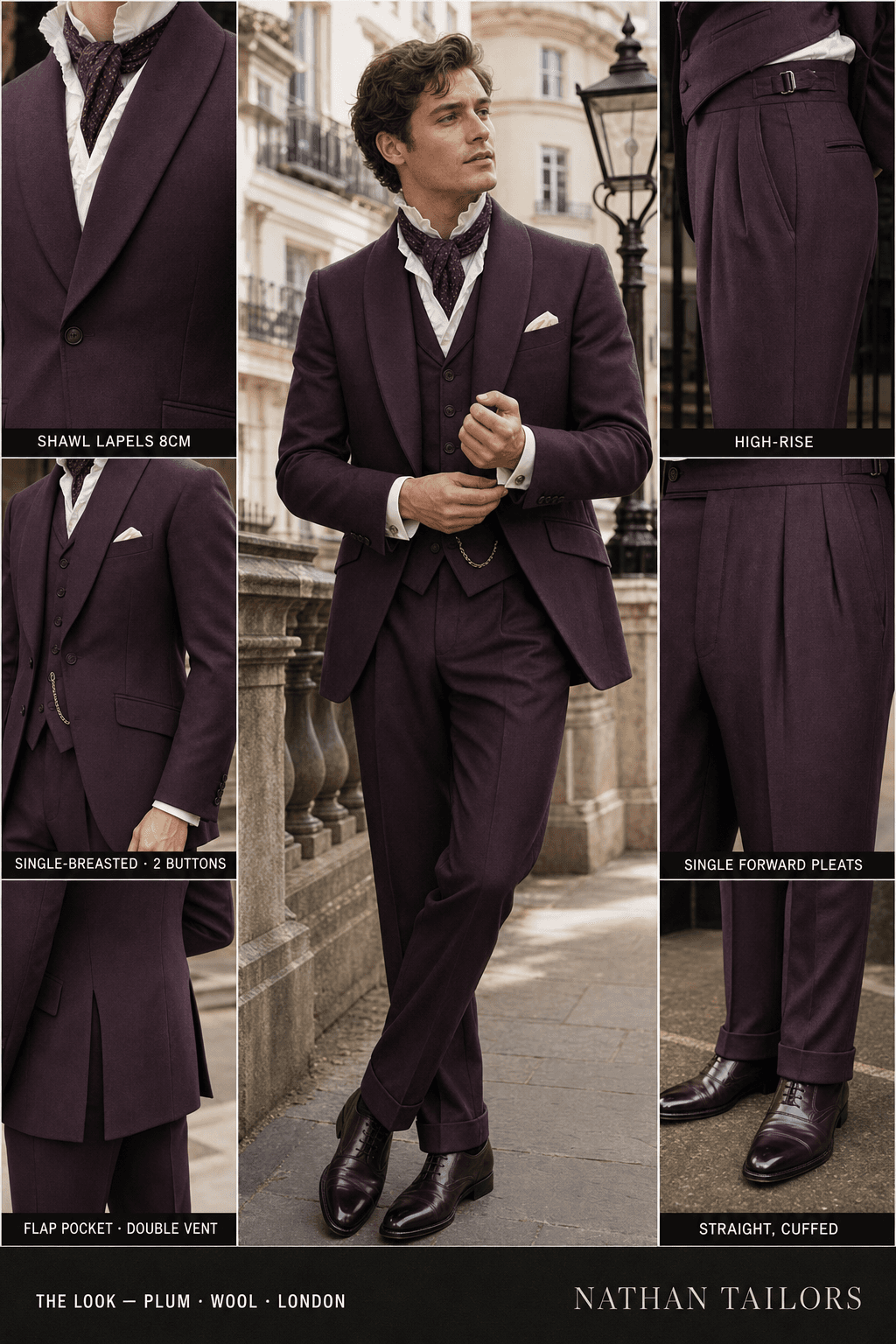 plum single-breasted bespoke suit — custom tailored by Nathan Tailors, the Hoi An custom tailor