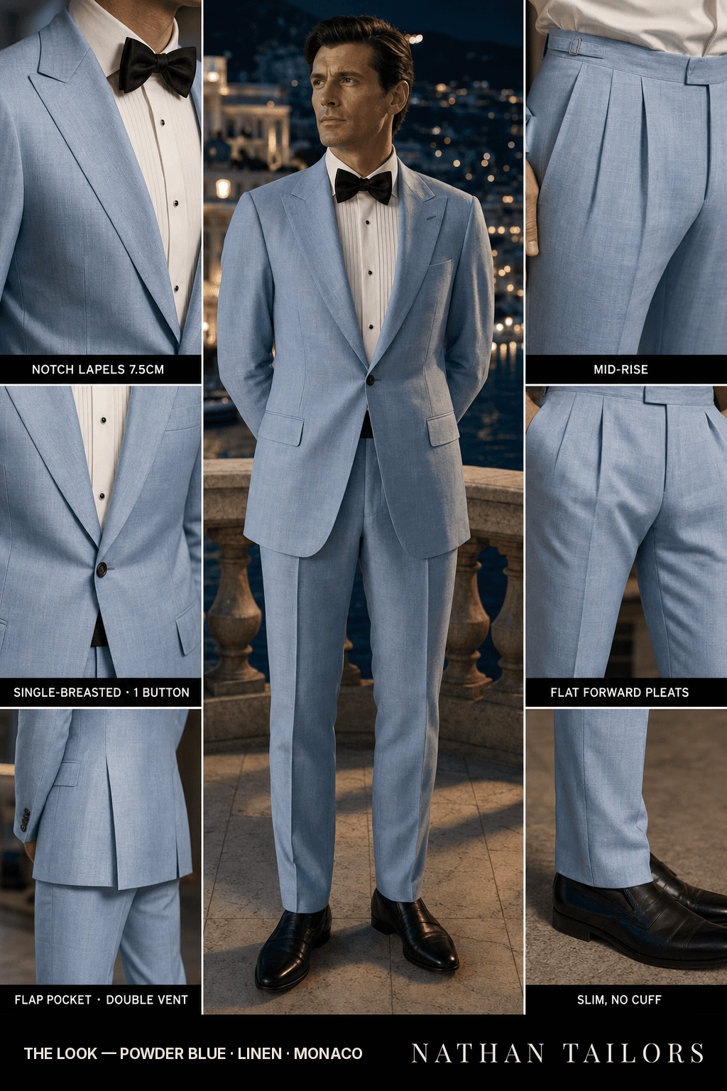 powder blue single-breasted bespoke suit — custom tailored by Nathan Tailors, the Hoi An custom tailor