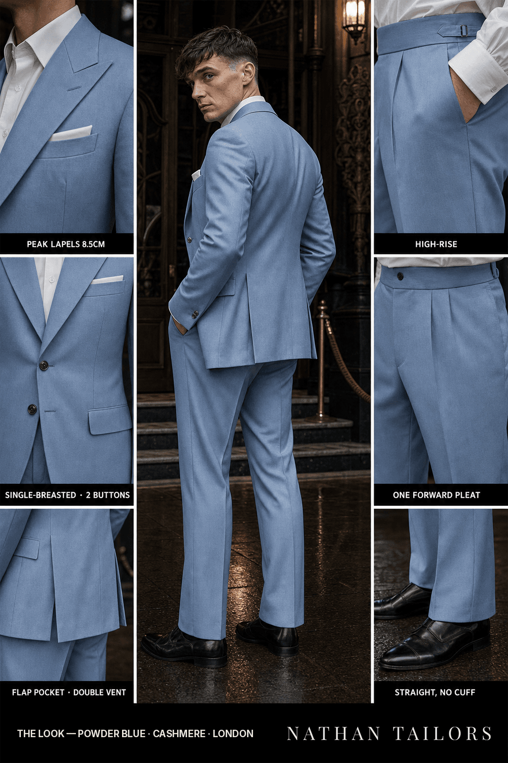 powder blue single-breasted bespoke suit — custom tailored by Nathan Tailors, the Hoi An custom tailor