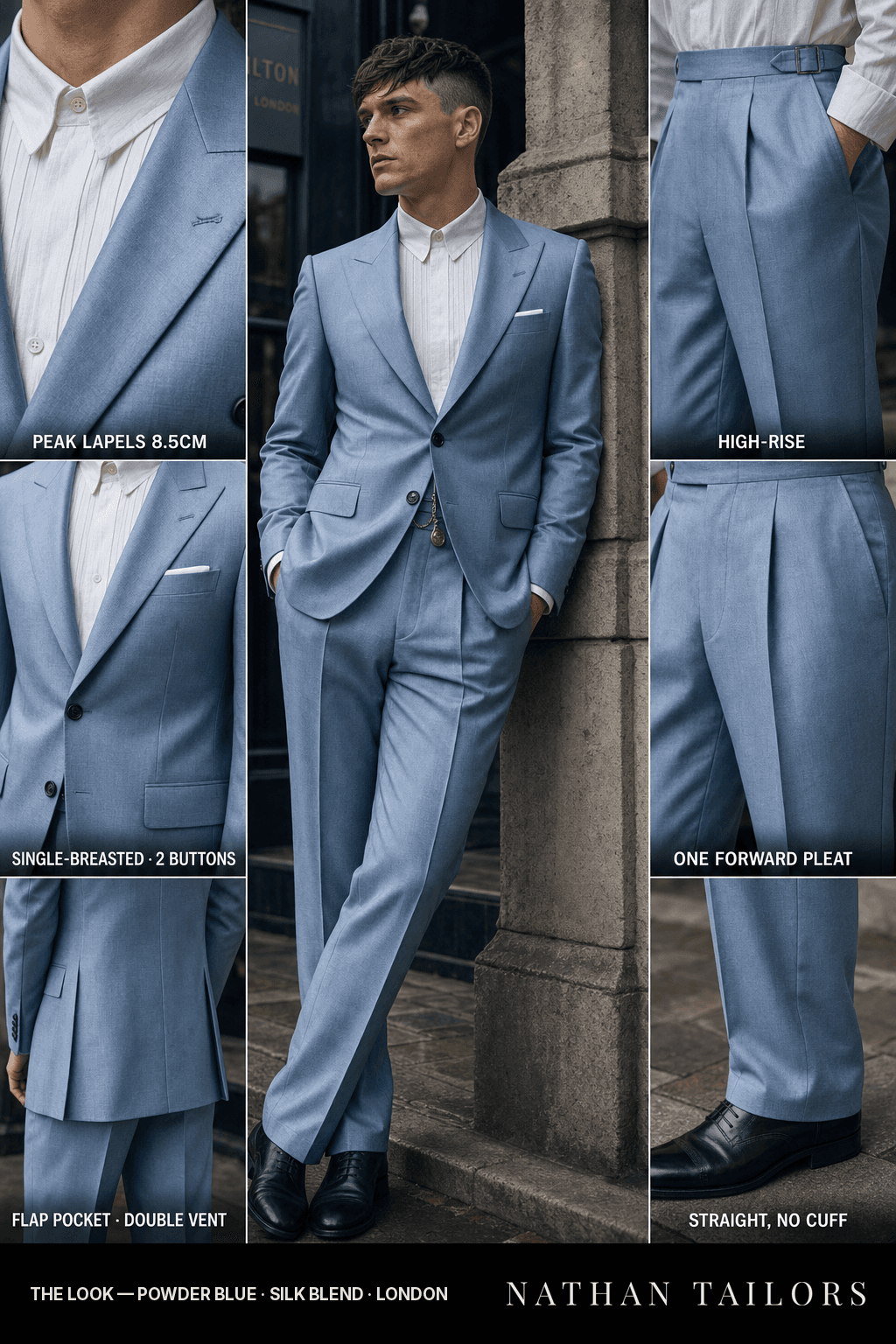 powder blue single-breasted bespoke suit — custom tailored by Nathan Tailors, the Hoi An custom tailor
