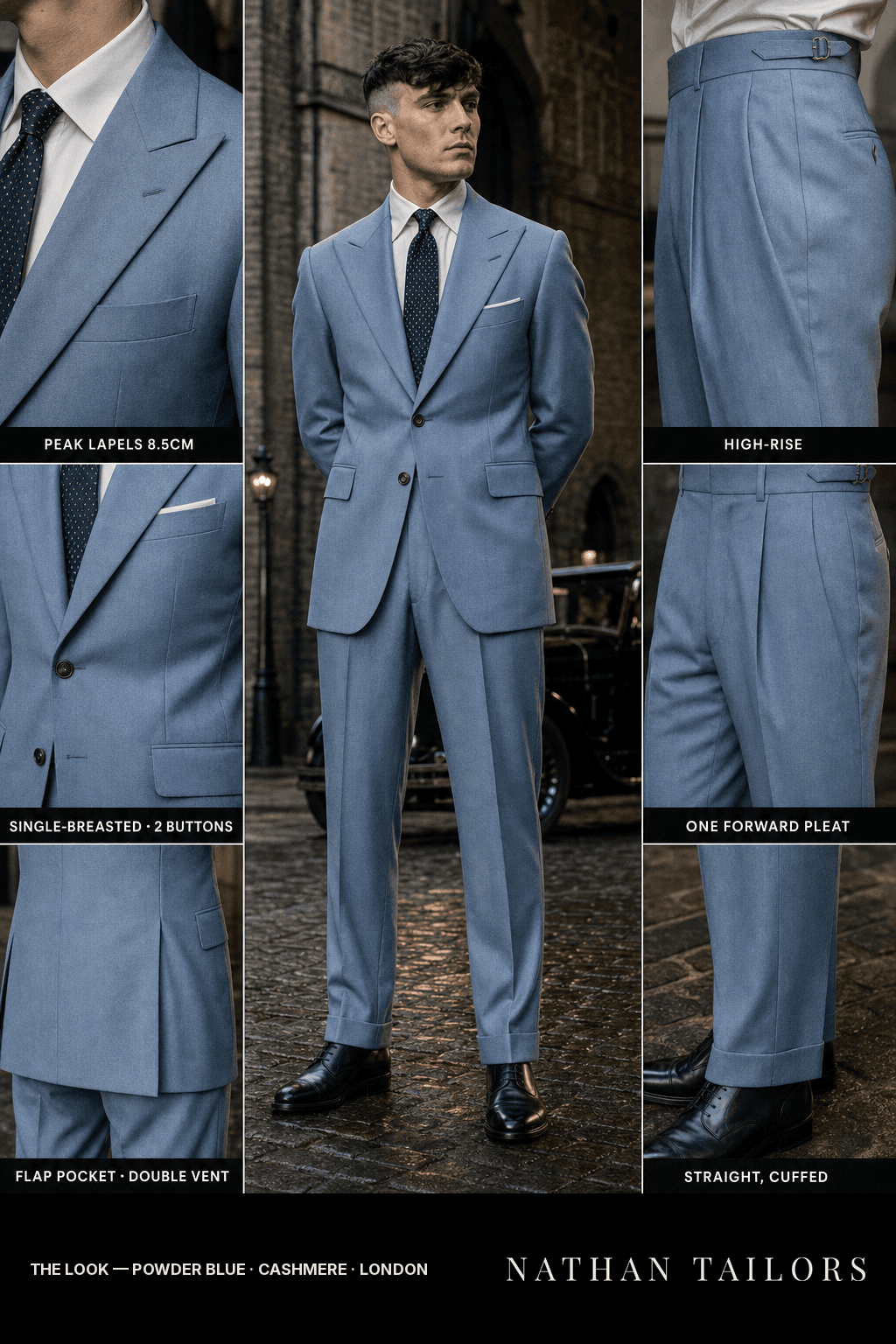 powder blue single-breasted bespoke suit — custom tailored by Nathan Tailors, the Hoi An custom tailor