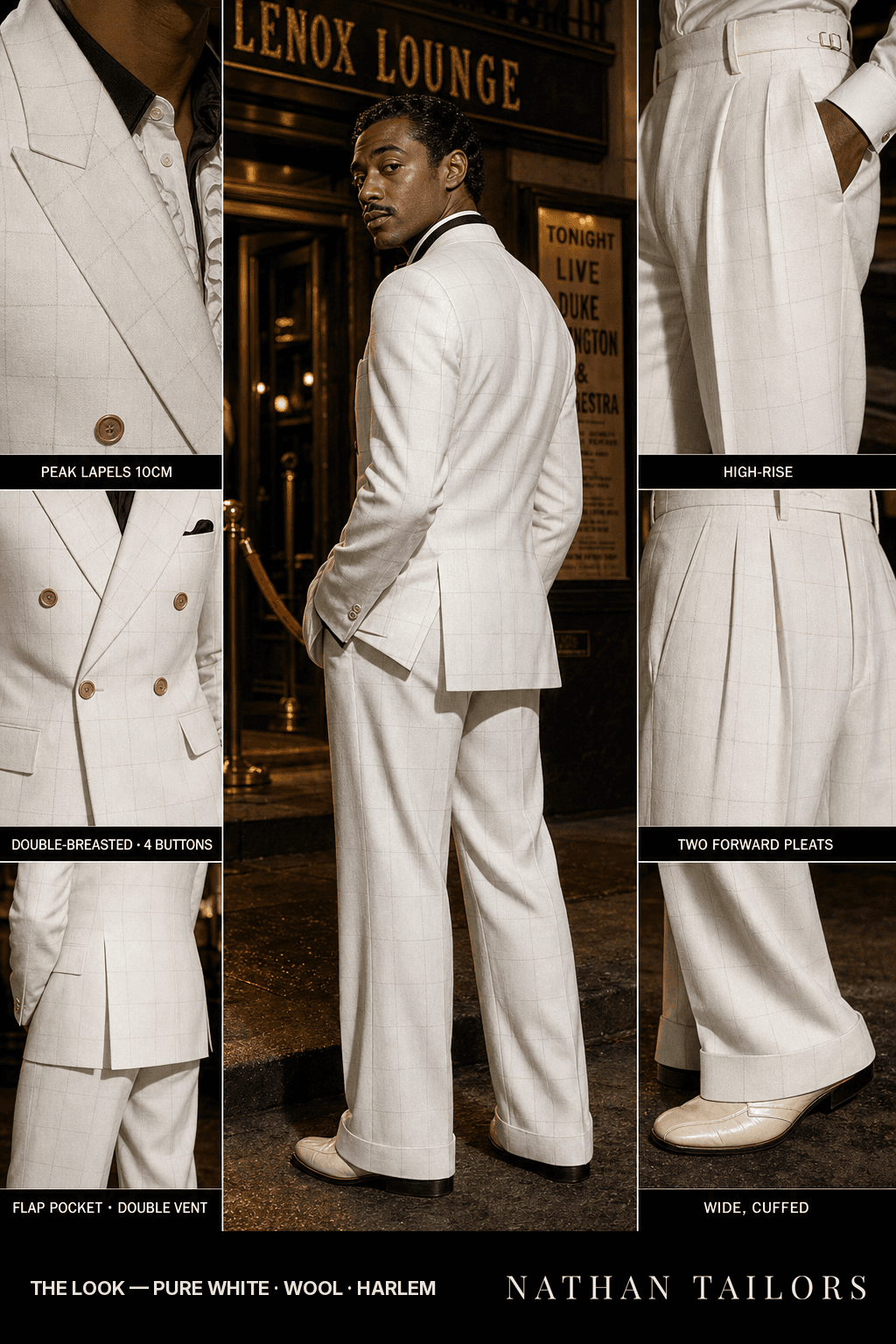 pure white windowpane double-breasted bespoke suit — custom tailored by Nathan Tailors, the Hoi An custom tailor
