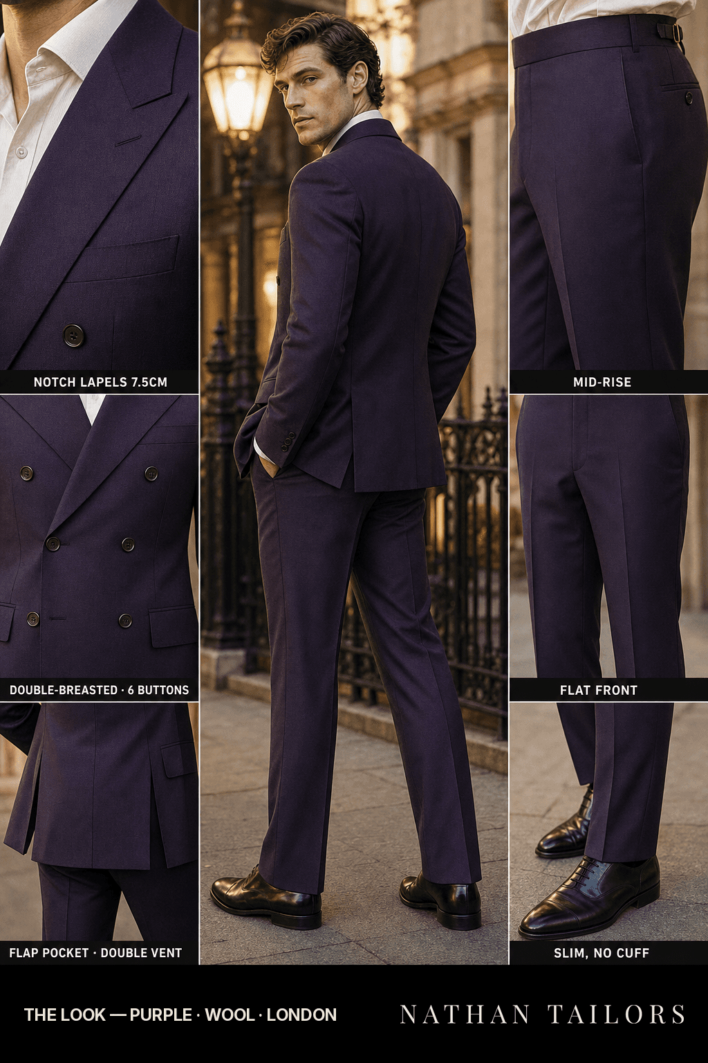 purple double-breasted bespoke suit — custom tailored by Nathan Tailors, the Hoi An custom tailor