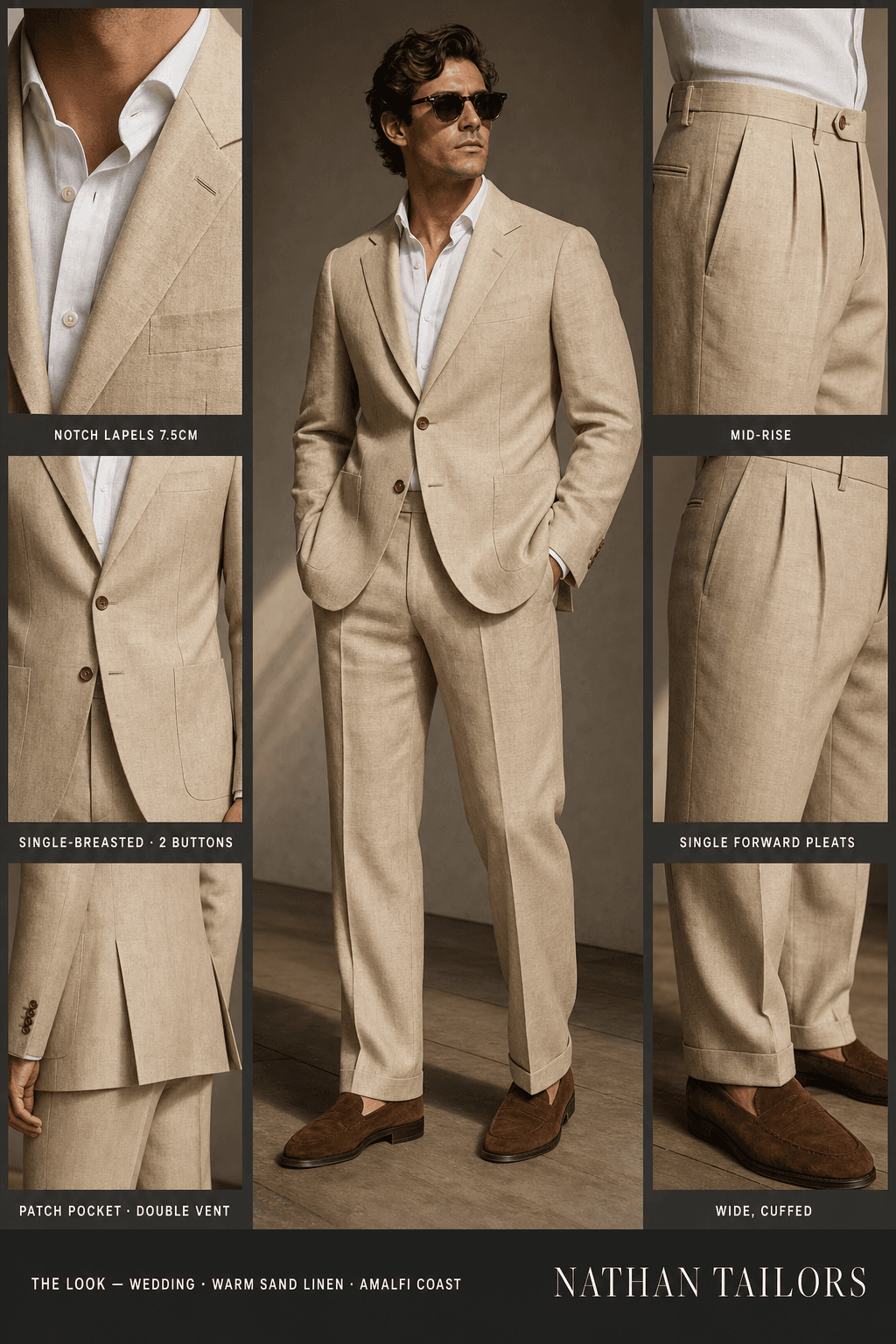 warm sand linen single-breasted bespoke suit — custom tailored by Nathan Tailors, the Hoi An custom tailor