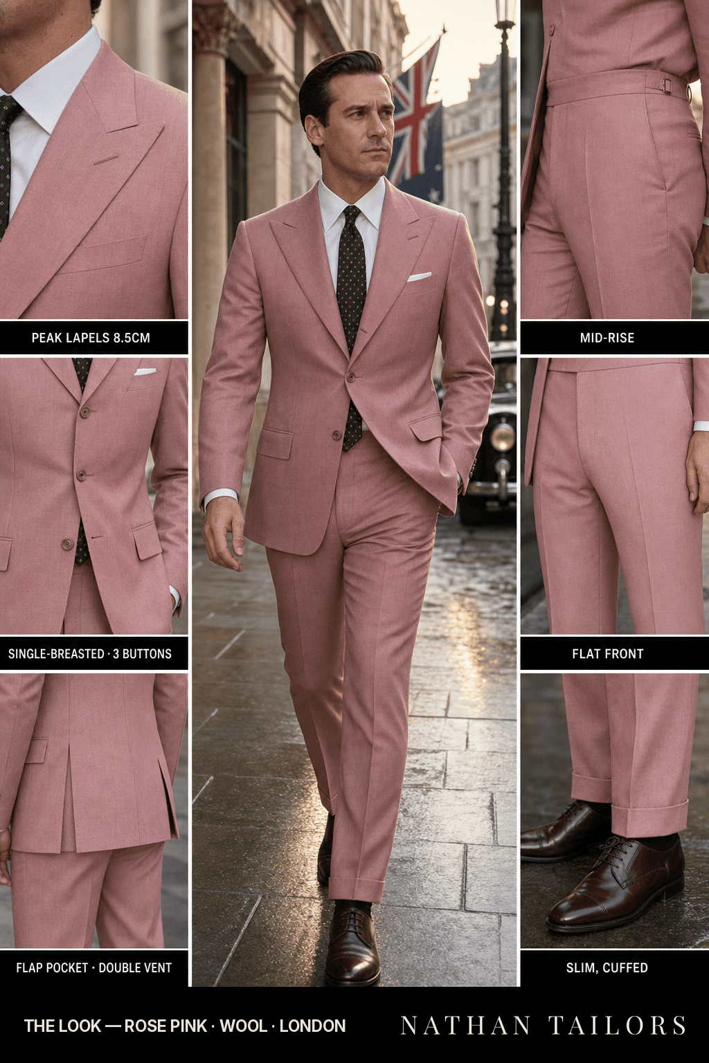 rose pink single-breasted bespoke suit — custom tailored by Nathan Tailors, the Hoi An custom tailor