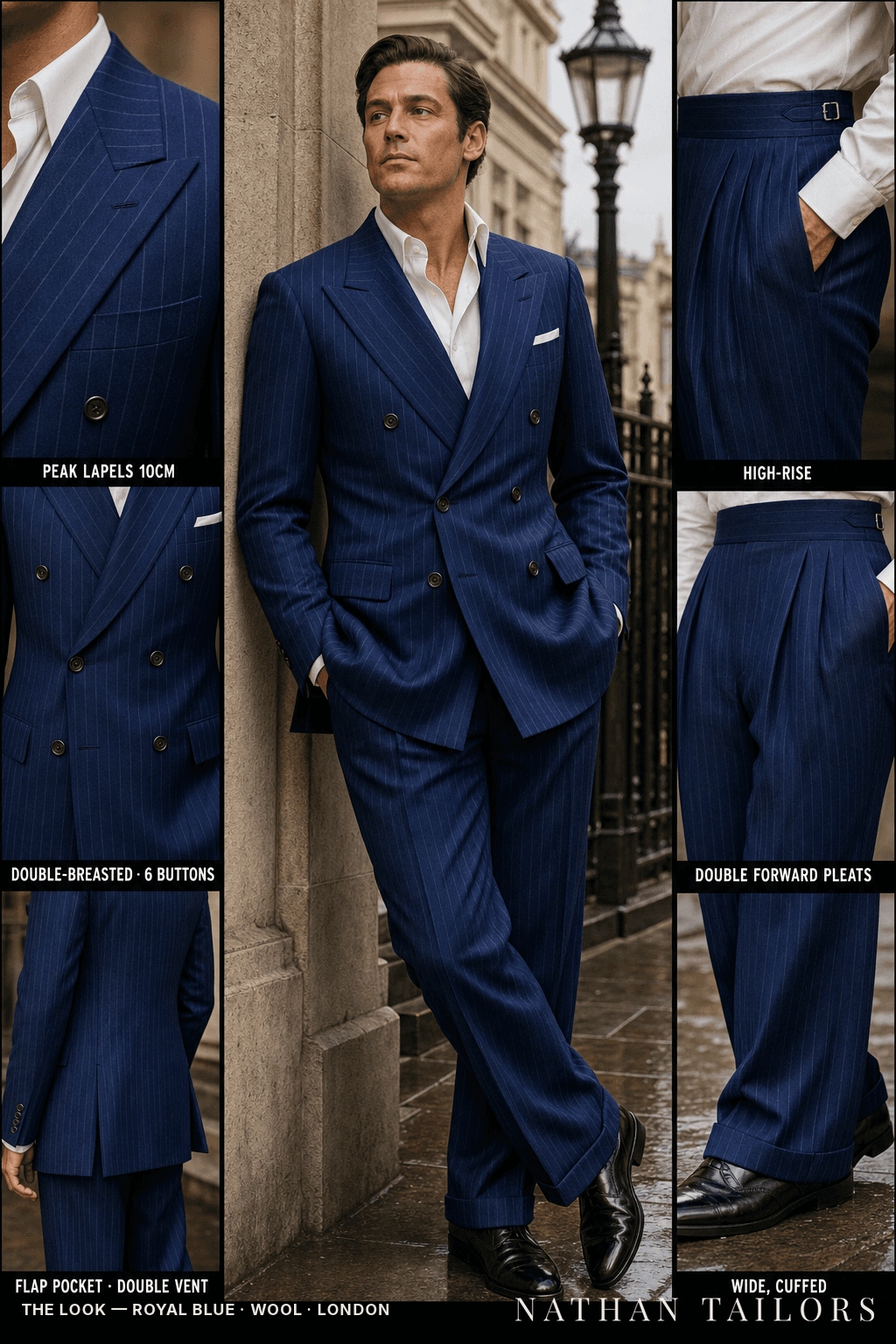 royal blue chalk_stripe double-breasted bespoke suit — custom tailored by Nathan Tailors, the Hoi An custom tailor
