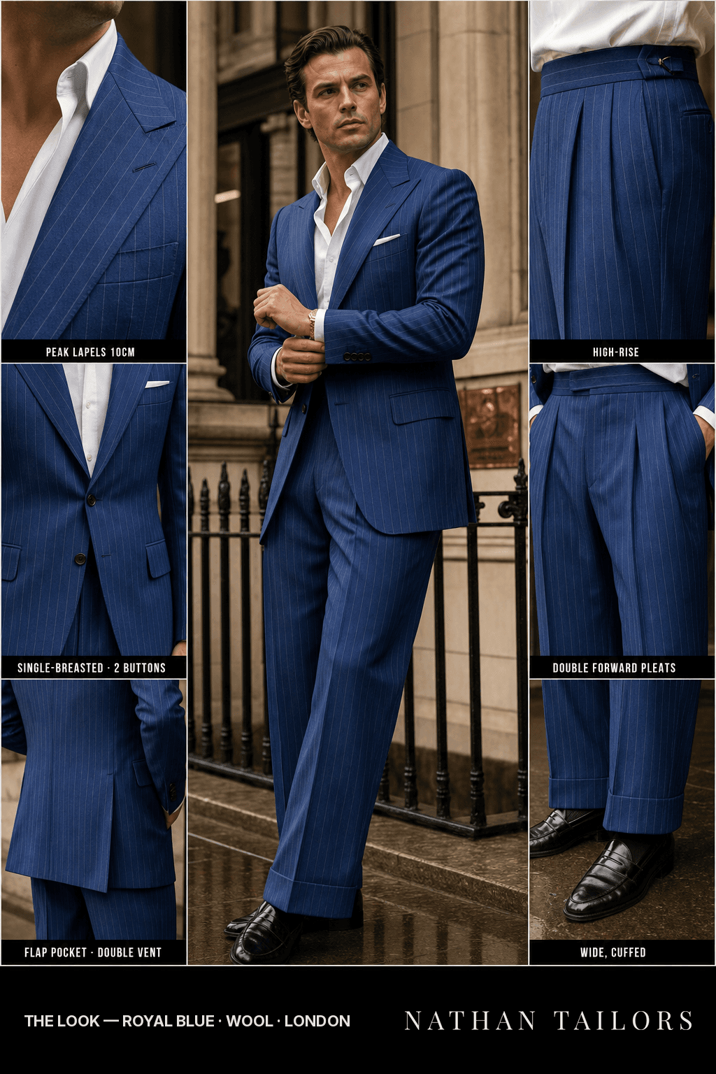 royal blue chalk_stripe single-breasted bespoke suit — custom tailored by Nathan Tailors, the Hoi An custom tailor