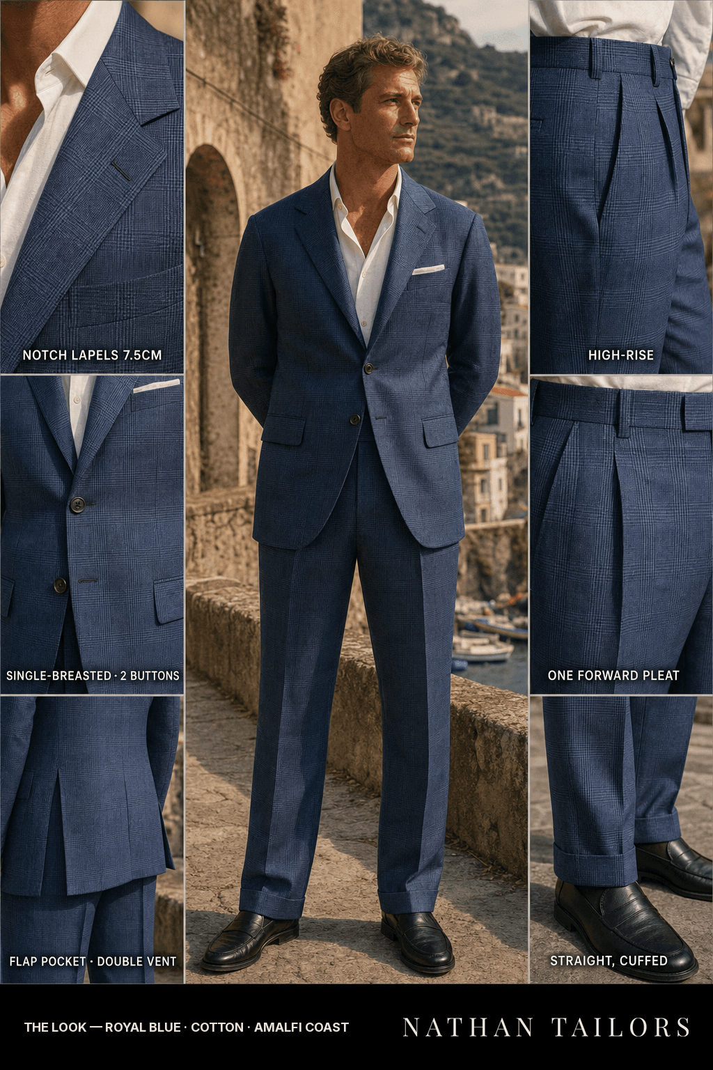 royal blue glen_plaid single-breasted bespoke suit — custom tailored by Nathan Tailors, the Hoi An custom tailor