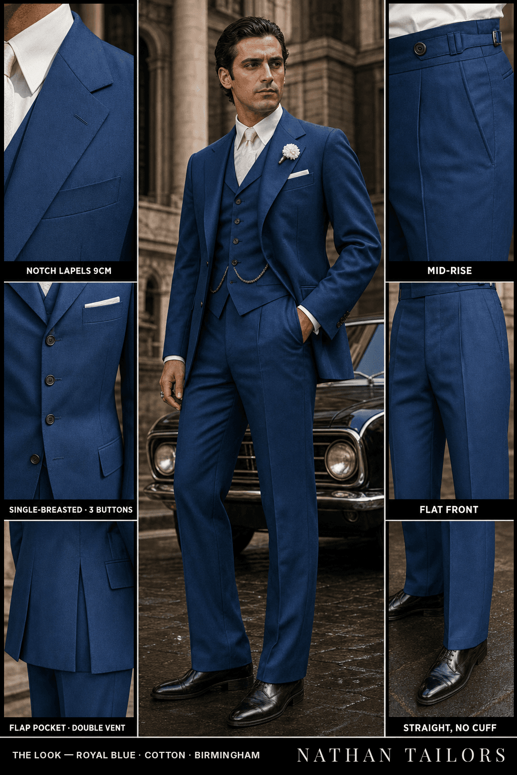 royal blue single-breasted bespoke suit — custom tailored by Nathan Tailors, the Hoi An custom tailor