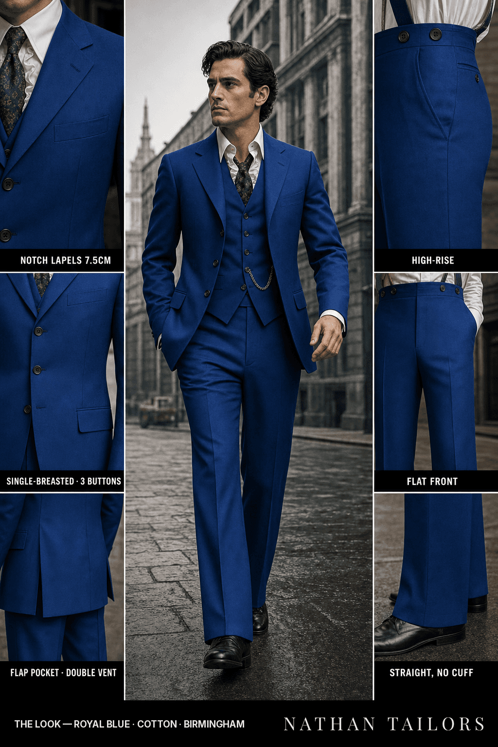 royal blue single-breasted bespoke suit — custom tailored by Nathan Tailors, the Hoi An custom tailor
