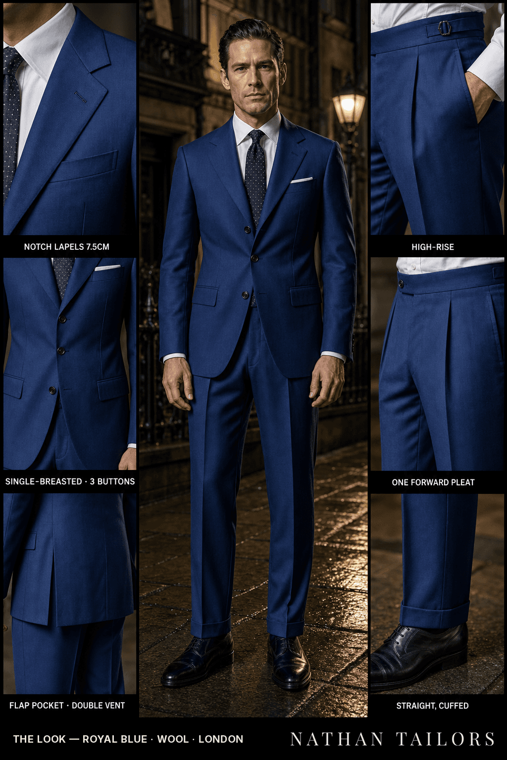 royal blue single-breasted bespoke suit — custom tailored by Nathan Tailors, the Hoi An custom tailor