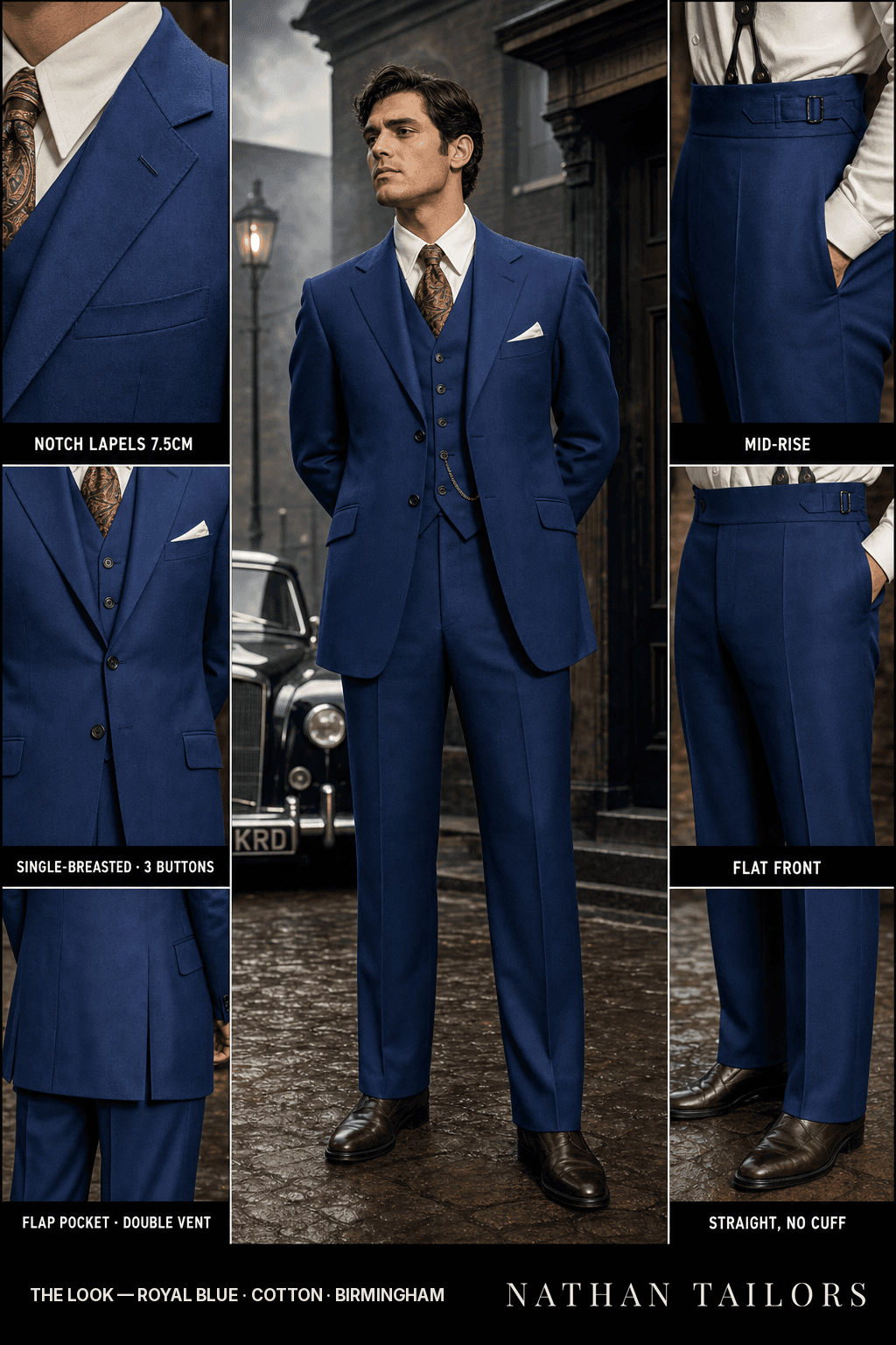 royal blue single-breasted bespoke suit — custom tailored by Nathan Tailors, the Hoi An custom tailor