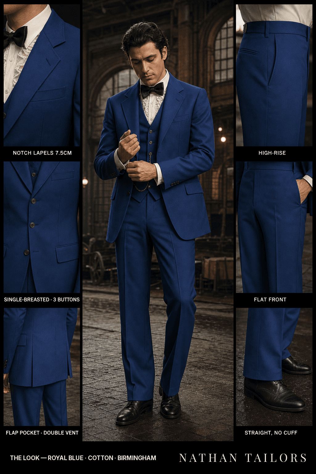 royal blue single-breasted bespoke suit — custom tailored by Nathan Tailors, the Hoi An custom tailor