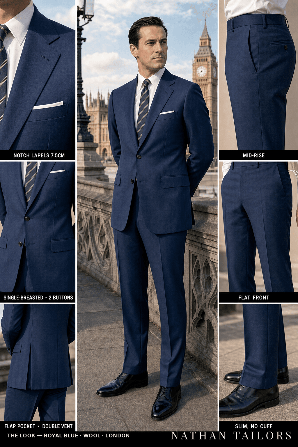 royal blue single-breasted bespoke suit — custom tailored by Nathan Tailors, the Hoi An custom tailor