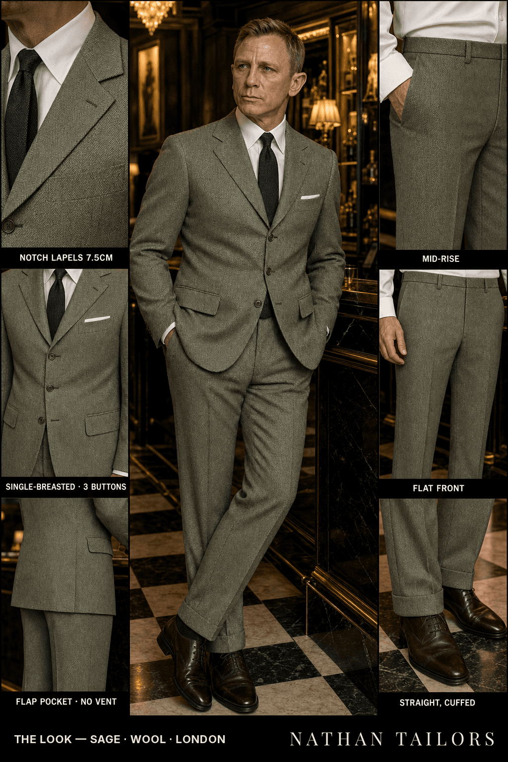 sage herringbone single-breasted bespoke suit — custom tailored by Nathan Tailors, the Hoi An custom tailor